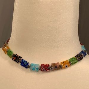 Glass bead necklace with sterling